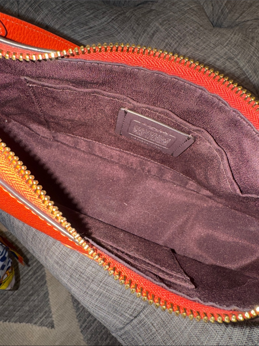 Coach Bag Teri Orange Pebbled Leather Small Shoulder Bag with Scarf Accent - Picture 11 of 17